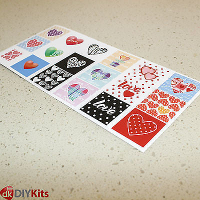 DIY Jewellery Kit - 6 x heart pendant trays & cabochons, chain, 18 designs, glue