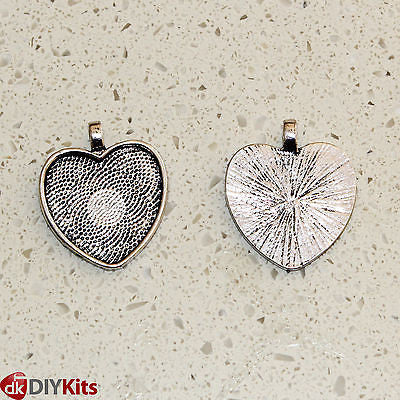 DIY Jewellery Kit - 6 x heart pendant trays & cabochons, chain, 18 designs, glue